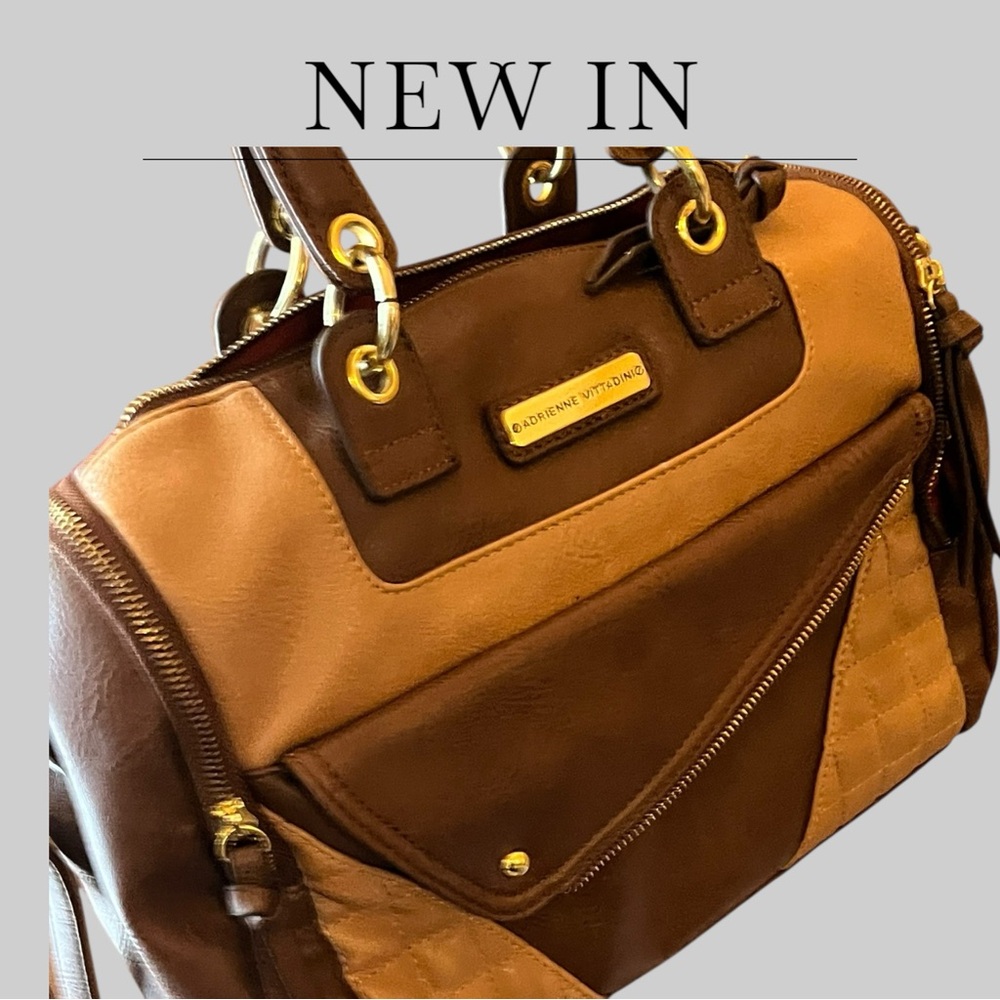 Adrienne Vittadini Brown Tan Satchel with Gold Accents - Picture 2 of 10